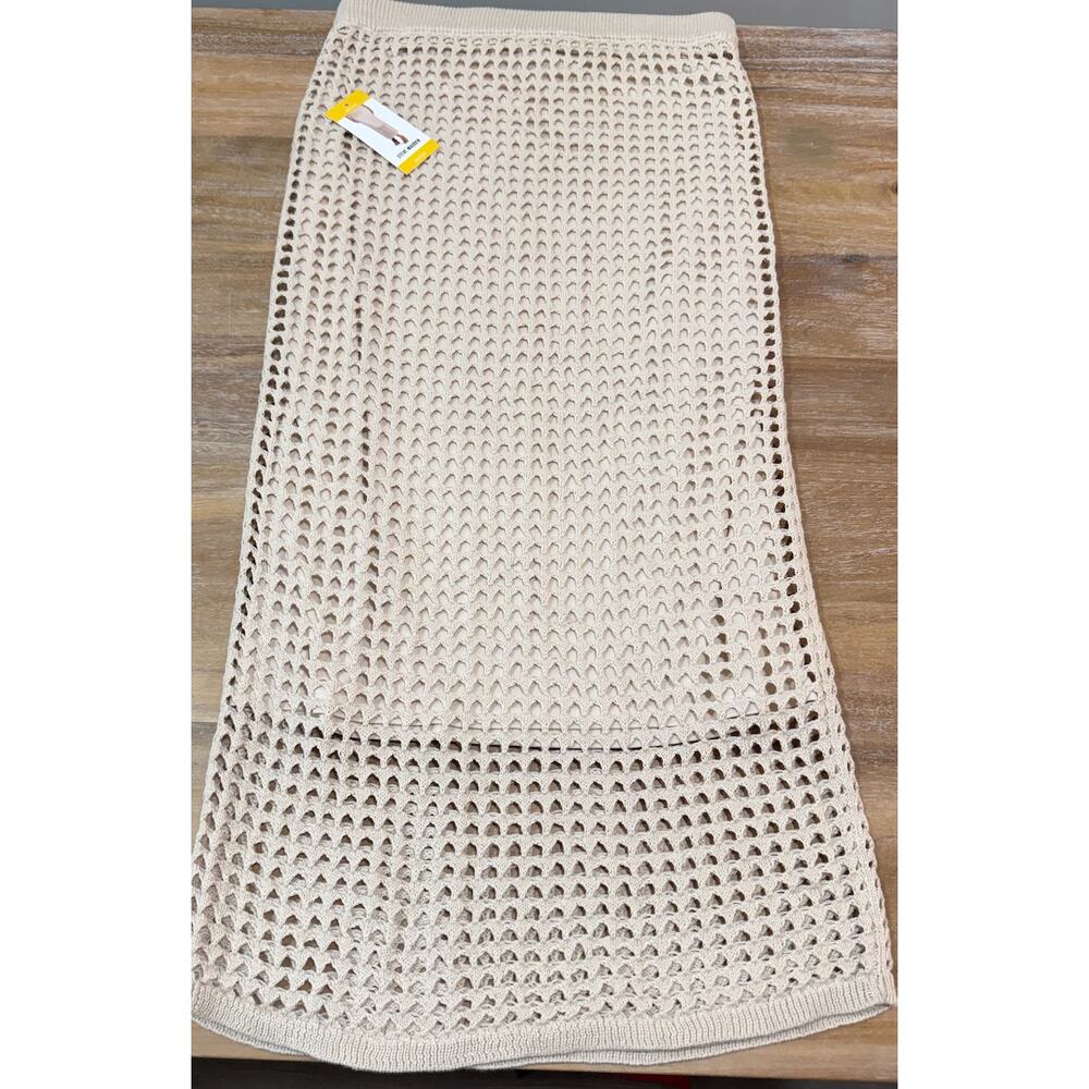 Steve Madden NWT Crochet Knit Midi Skirt Beige Open Knit Beach Medium - Picture 5 of 5
